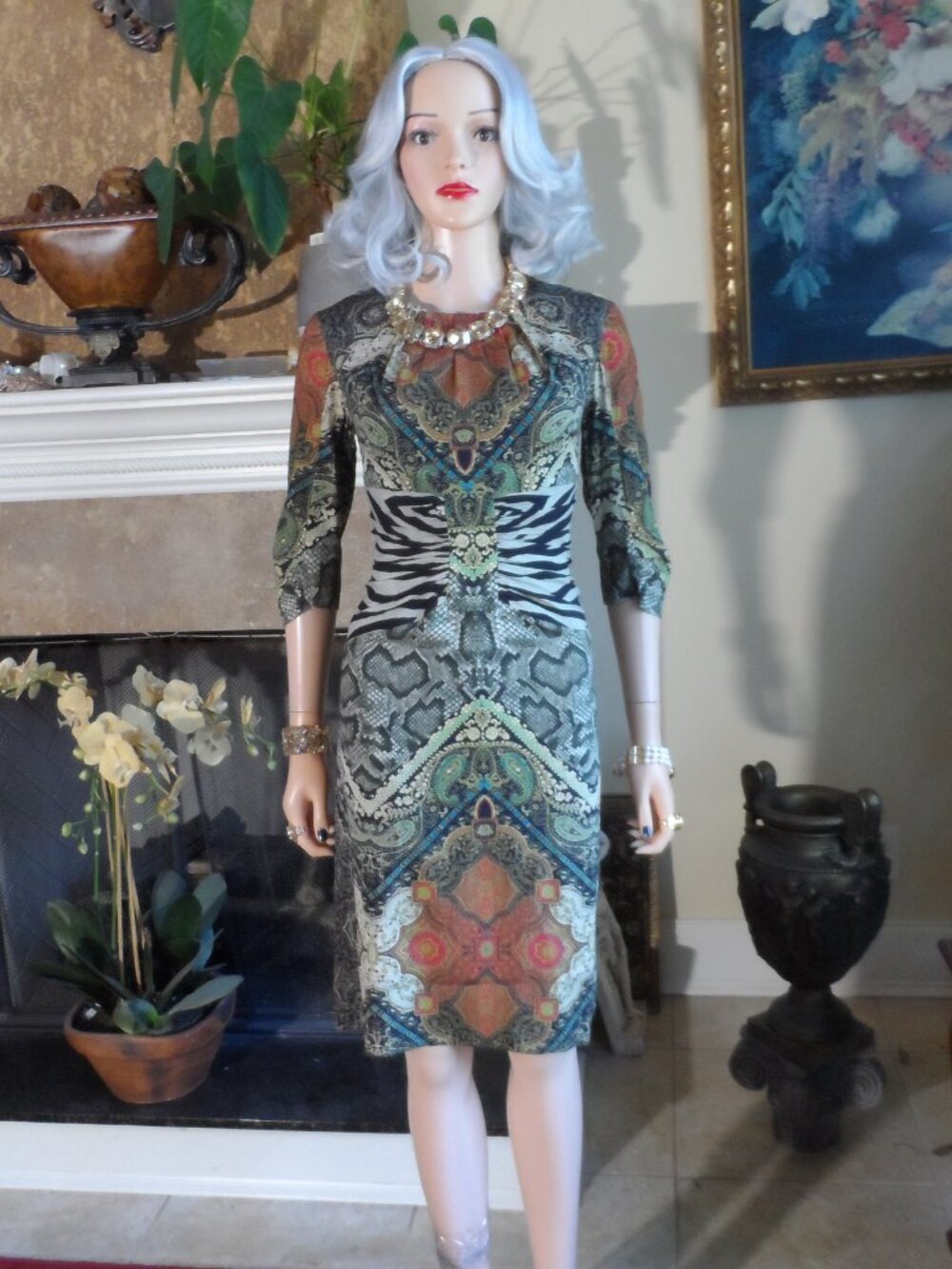 Etro Silk Multi-Color Paisley & Animal Print Ruched Sheath Dress IT 42 US 6